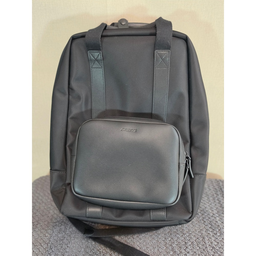 Monos Metro Backpack Black Nylon Travel Bag with Detachable Pouch Padded Straps